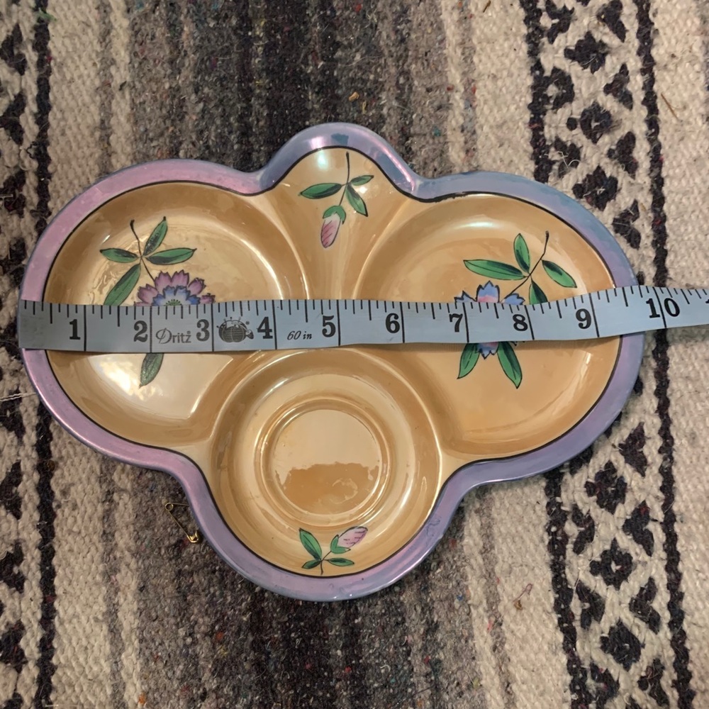 Hand painted purple peach floral luster ware tray - Picture 5 of 5